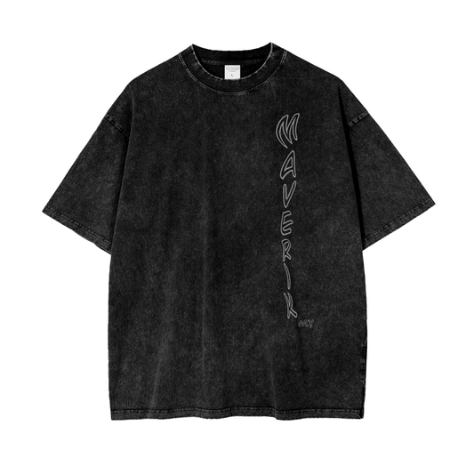 Oversize Snow Washed Vertical MaverikMx T-Shirt Black